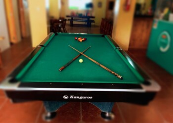 Pool table for casual social games and evening entertainment at family reunion venue